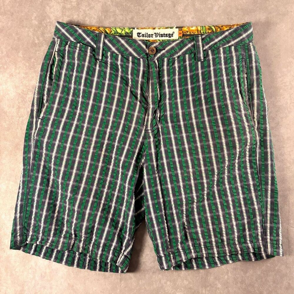 taylor vintage plaid green summer shorts